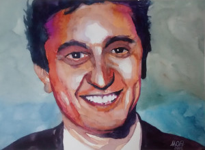 Colored journalist watercolor - David Parenzo